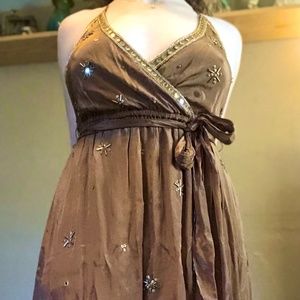 NWT Free People Cocoa Brown Silky Embellished Mini Dress | Size M